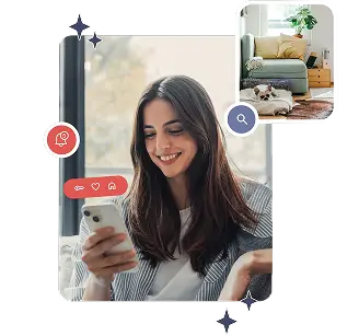 Vrouw gebruikt smartphone om woning te beheren